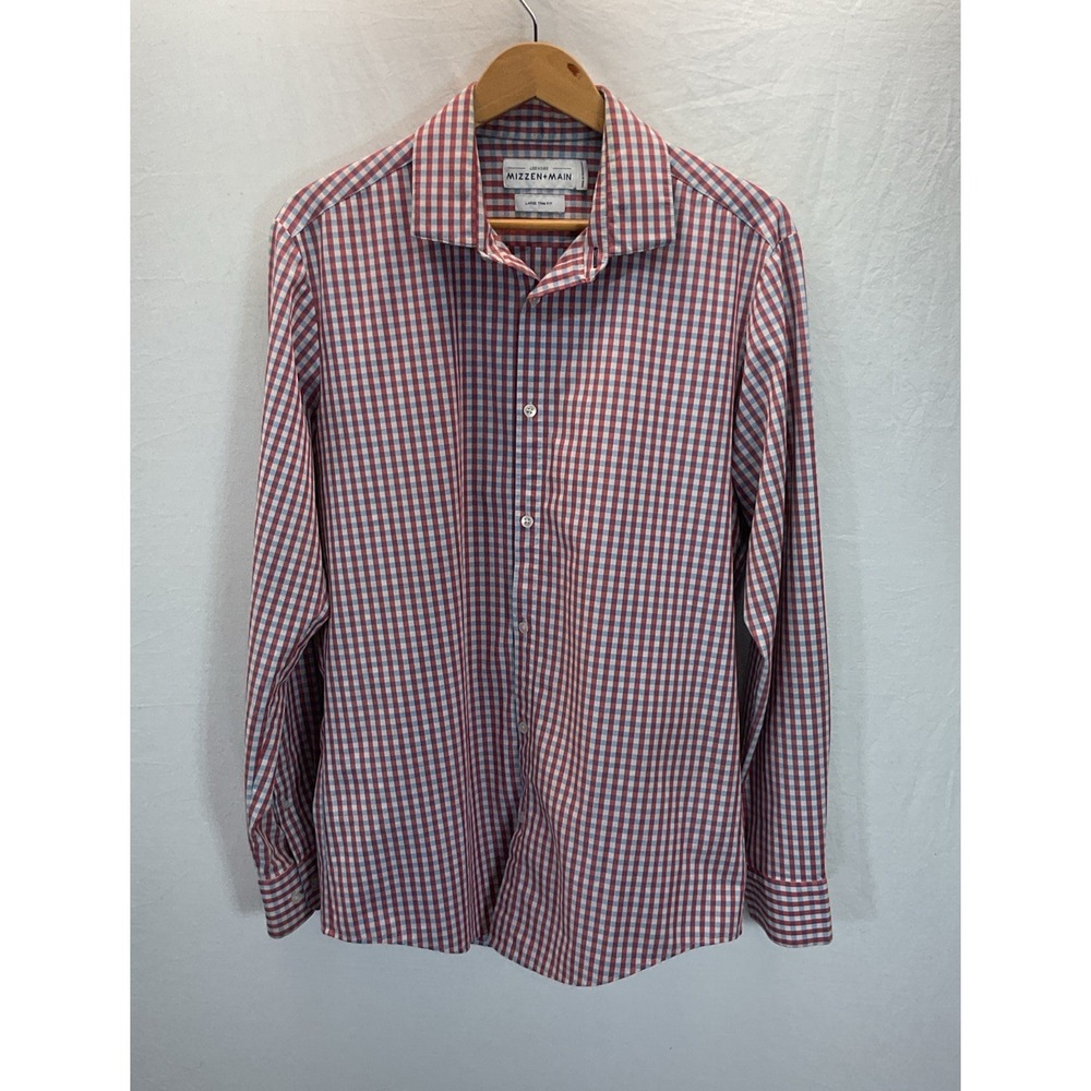 Mizzen + Main Shirt Mens L Check ‎ Leeward Trim Fit Performance Plaid Office